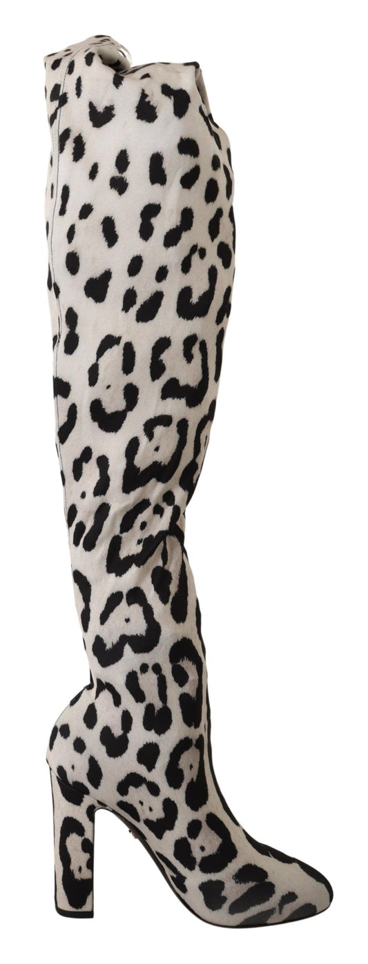 Dolce & Gabbana White Black Leopard Stivali lunghi