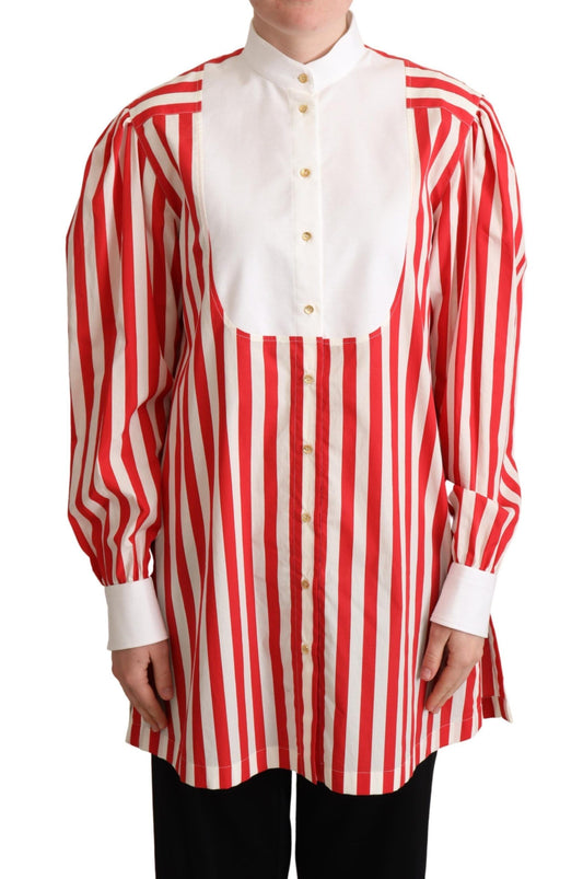 Dolce & Gabbana Red White Striped Long Sleeves Formales Hemd