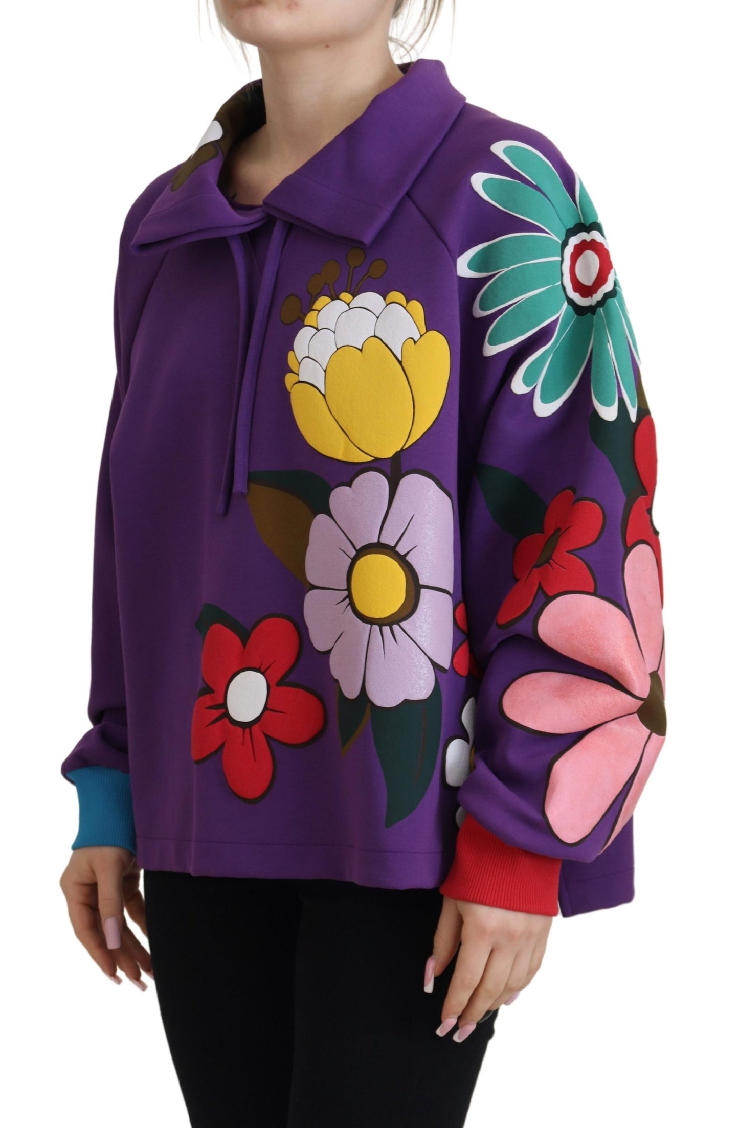 Dolce & Gabbana Purple Floral Priving Pullover Cotton Pull