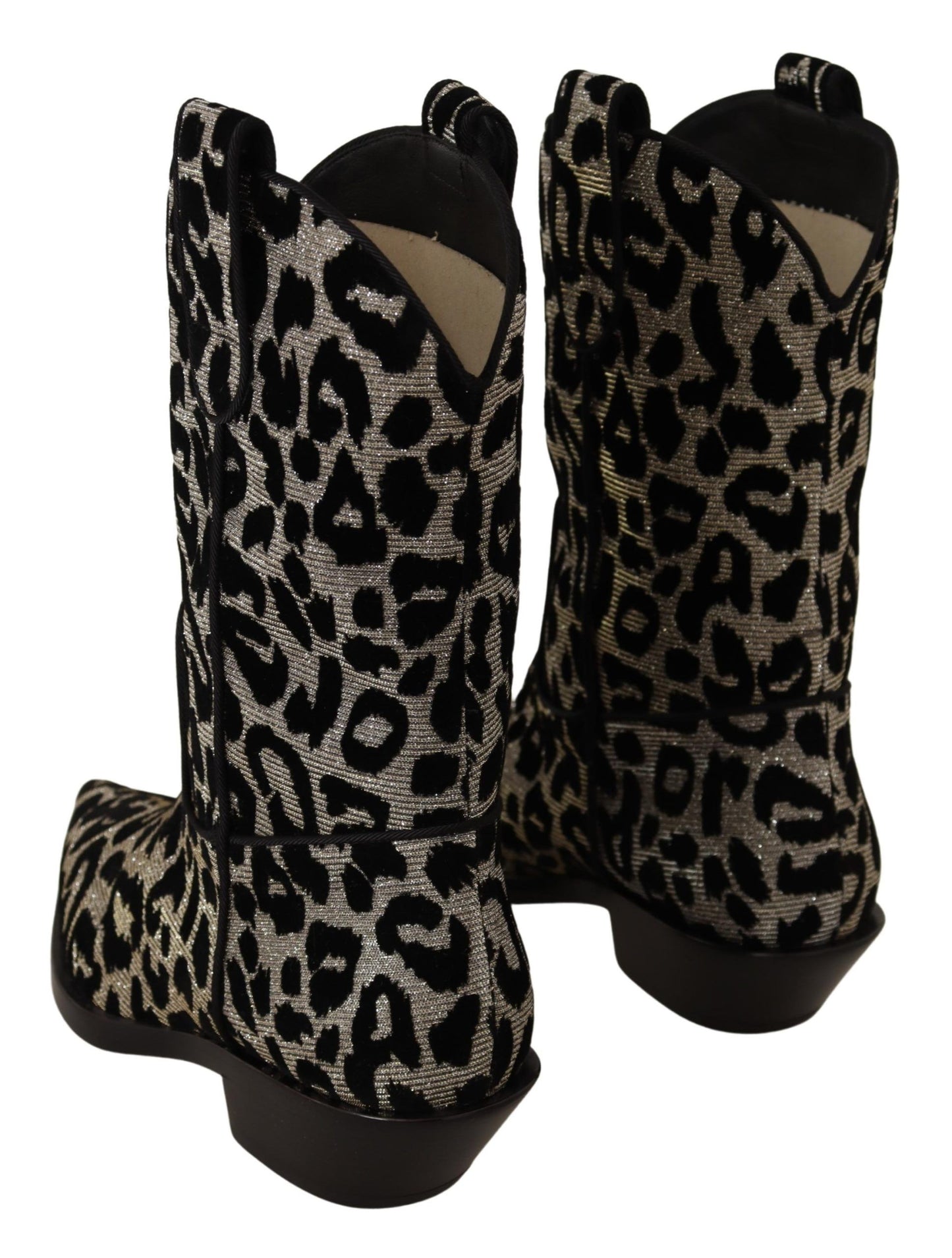 Dolce & Gabbana Grey Black Leopard Cowboy Boots chaussures