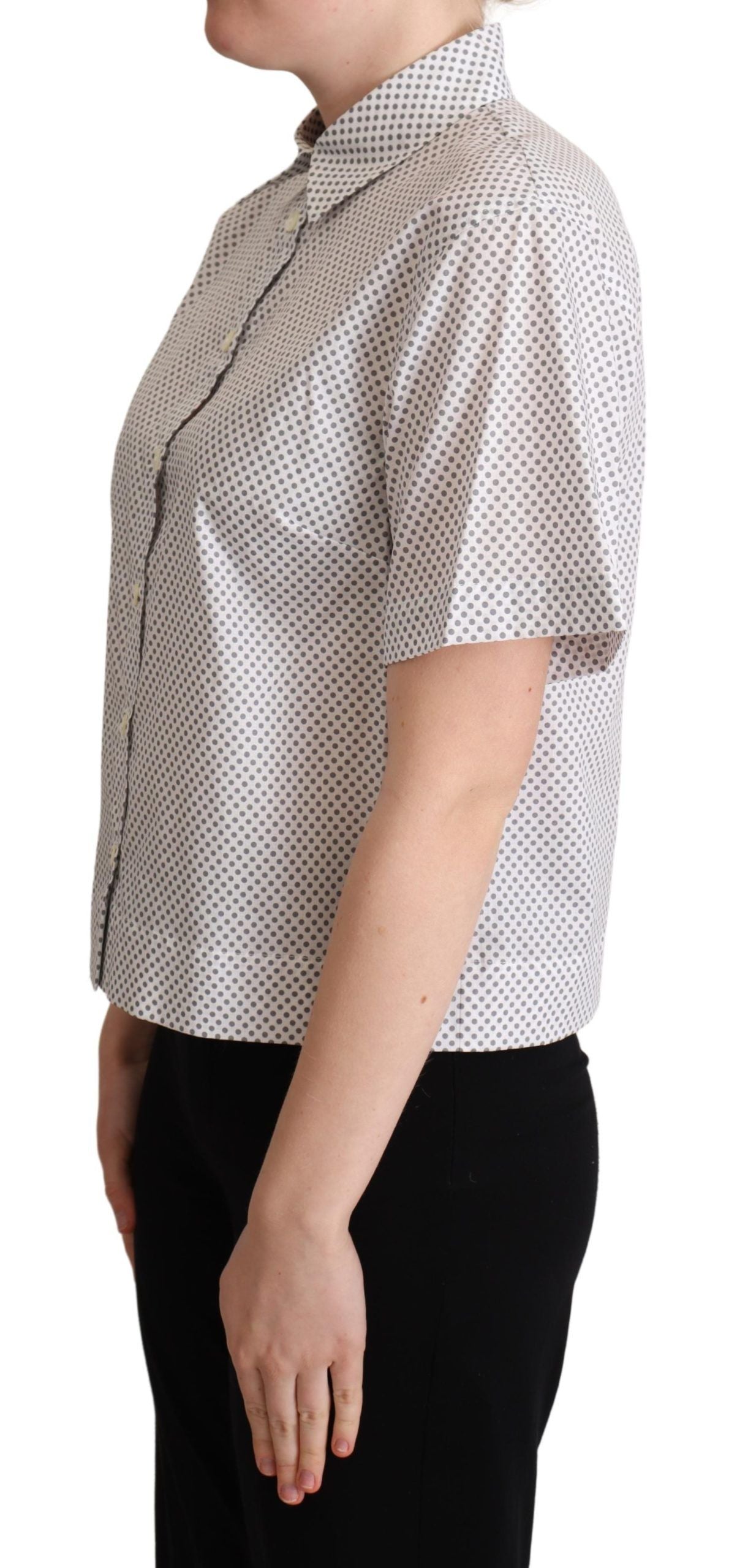 Dolce & Gabbana White Grey Polka Dots Colled Button Shirt