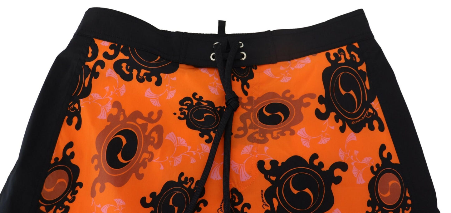 Dsquared² orange schwarz bedruckte Männer Beachwear Shorts Badebekleidung