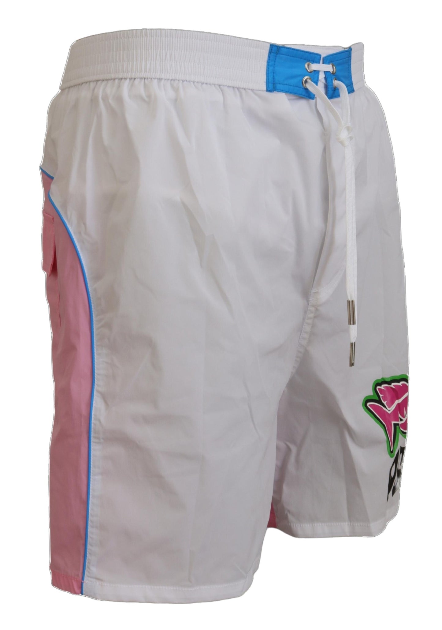 Dsquared² White Pink Logo Print Men Beachwear Shorts Badebekleidung