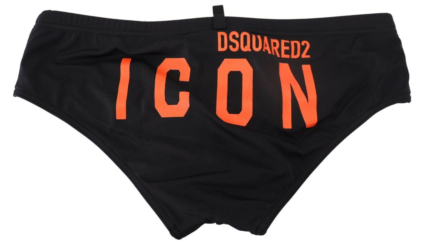 Dsquared² Black Orange Logo Stampato Men Swim Breve Swimwear