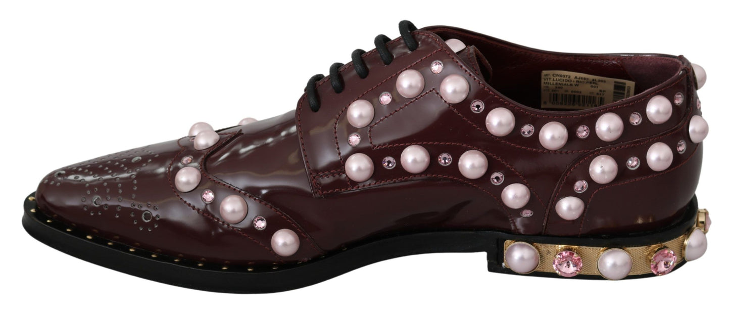 Dolce & Gabbana Bordeaux en cuir Crystal Pearls chaussures formelles