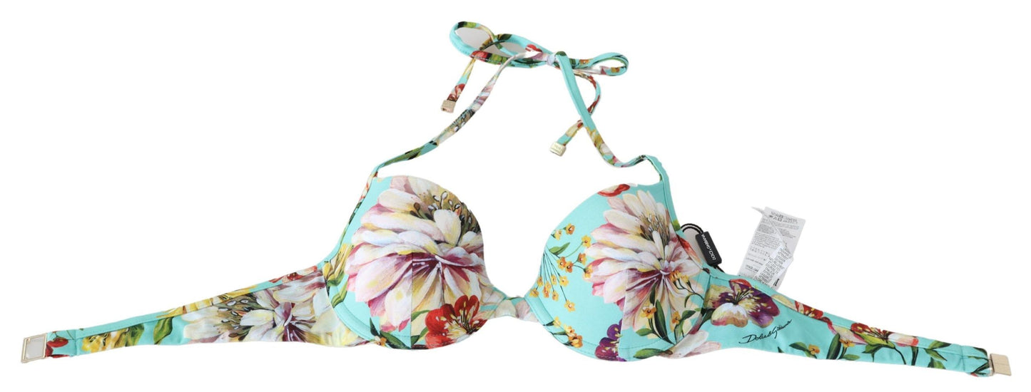 Dolce & Gabbana Mint Grüne Blumendruck Beachwear Bikini Tops