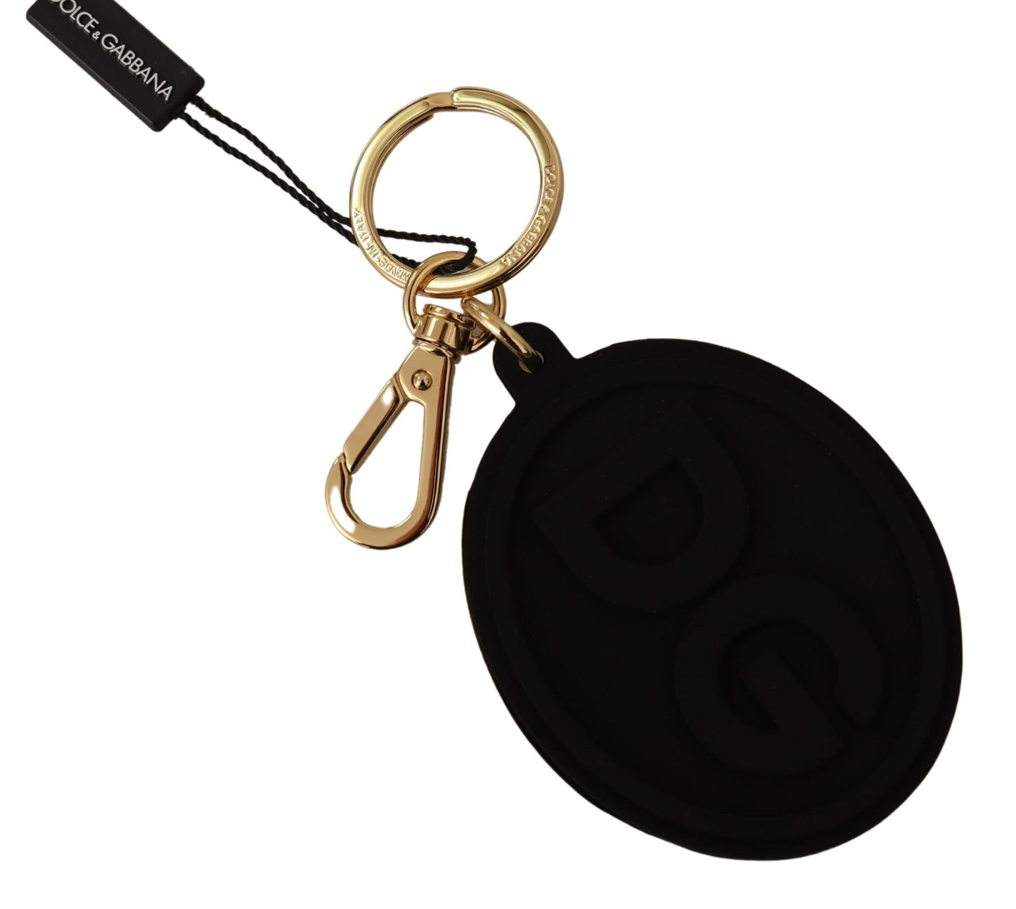 Dolce & Gabbana Black Rubber DG Logo Gold en laiton en laiton Metal Keyring