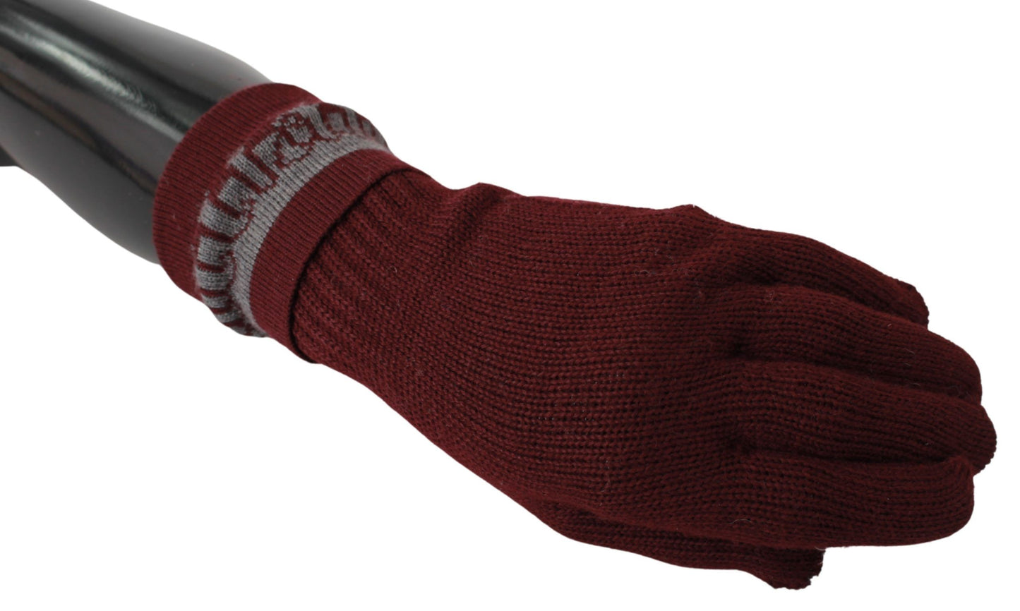 John Galliano Maroon Elastic Handgelenk Länge Mitten Designer Logo Handschuhe