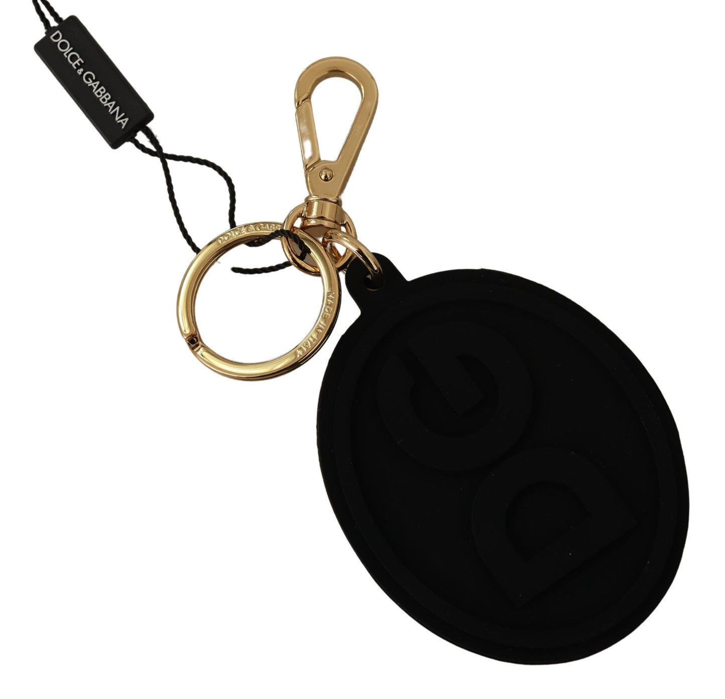 Dolce & Gabbana Black Gummi DG Logo Gold Messing Metall Keyring Schlüsselbund