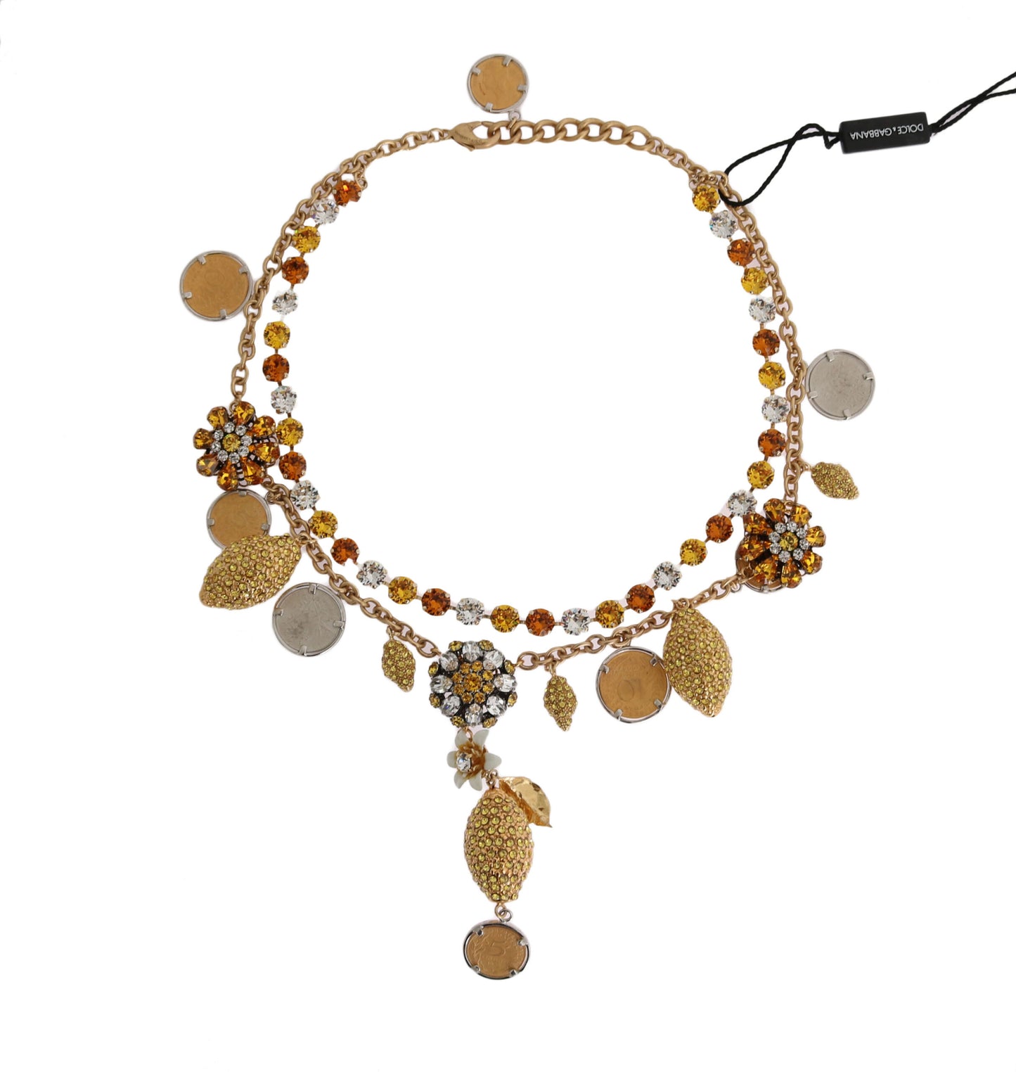 Dolce & Gabbana Gold Brass Crystal Logo Ananas Statement Halskette