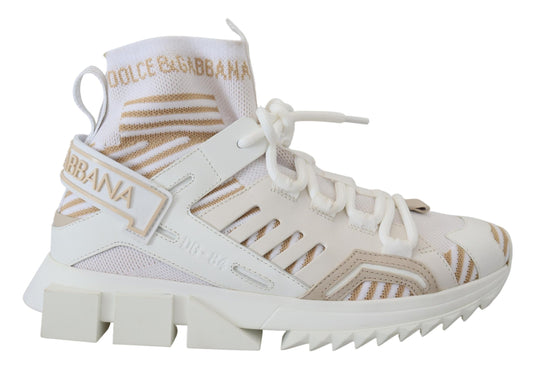 Dolce & Gabbana White Beige Sorrento Sneakers Schuhe
