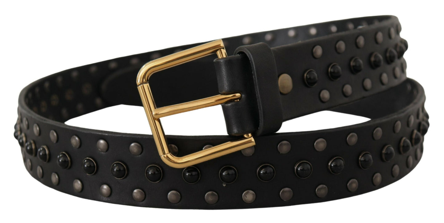 Dolce & Gabbana Elegant Leather Belt with Logo Engraved Buckle