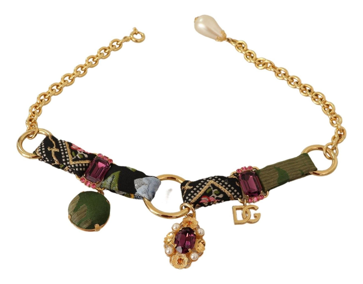 Dolce & Gabbana Gold Ton Messing Stoffkristalle Frauen Schmuck Halskette