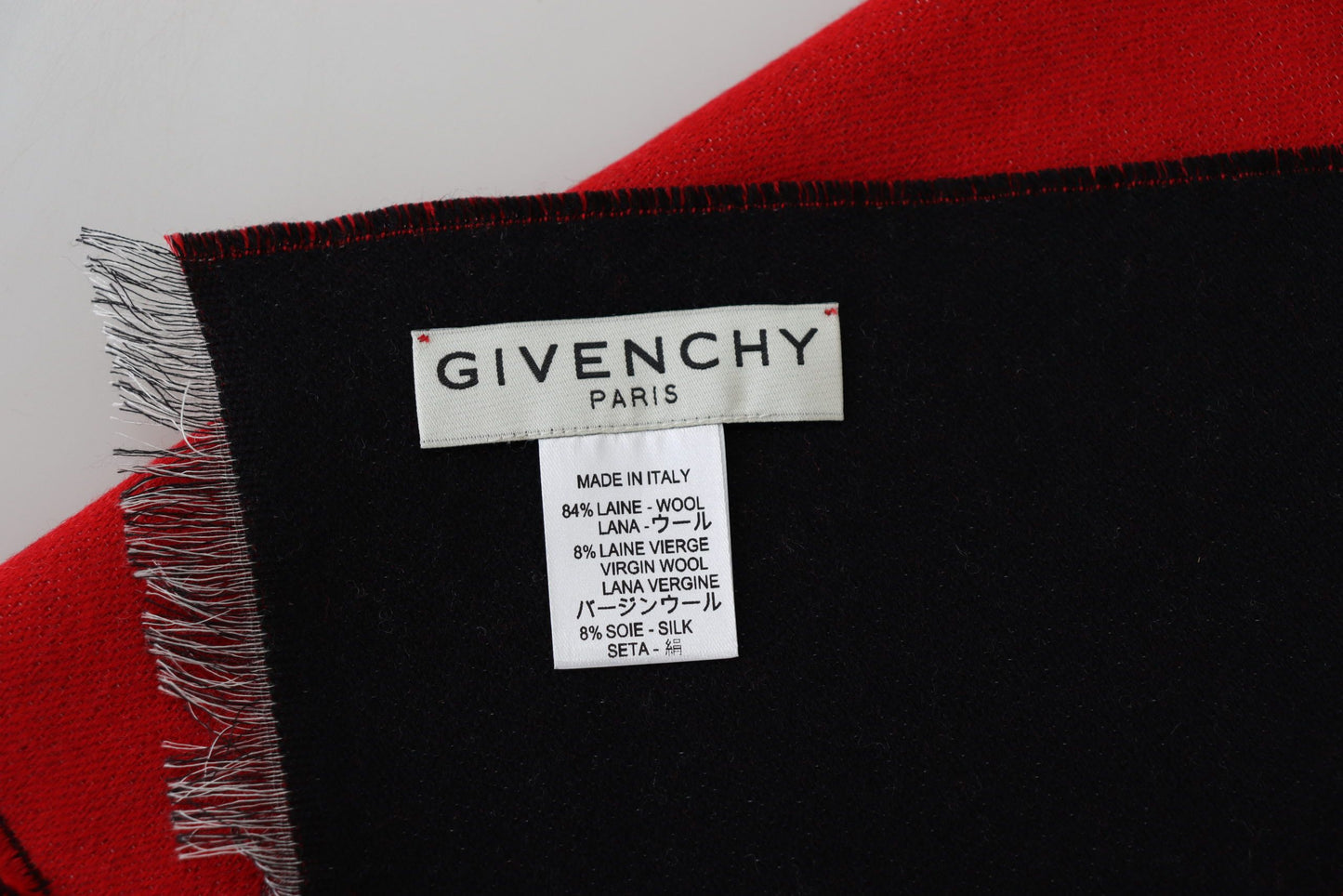 Givenchy Red Black Woll Unisex Winter warmer Schal Wickelschal