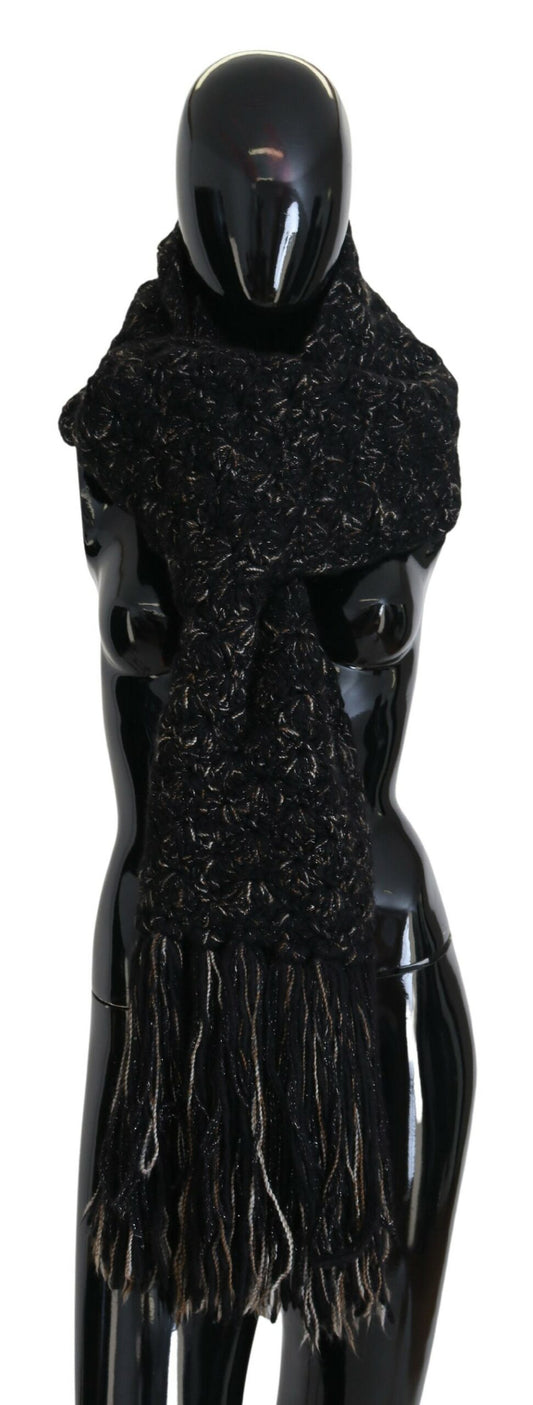 Dolce & Gabbana Black Wool Woulard Fringe Fringe Fringe Fringe