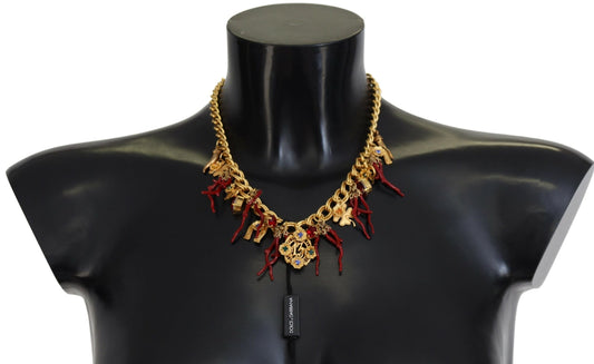 Dolce & Gabbana Gold Messing Crystal Logo Chili Statement Halskette