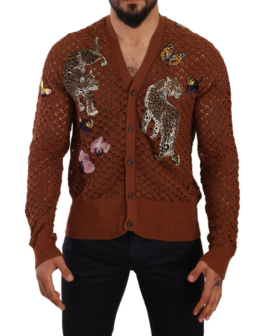 Dolce & Gabbana Brown Leopard Butterfly Cardigan Pullover