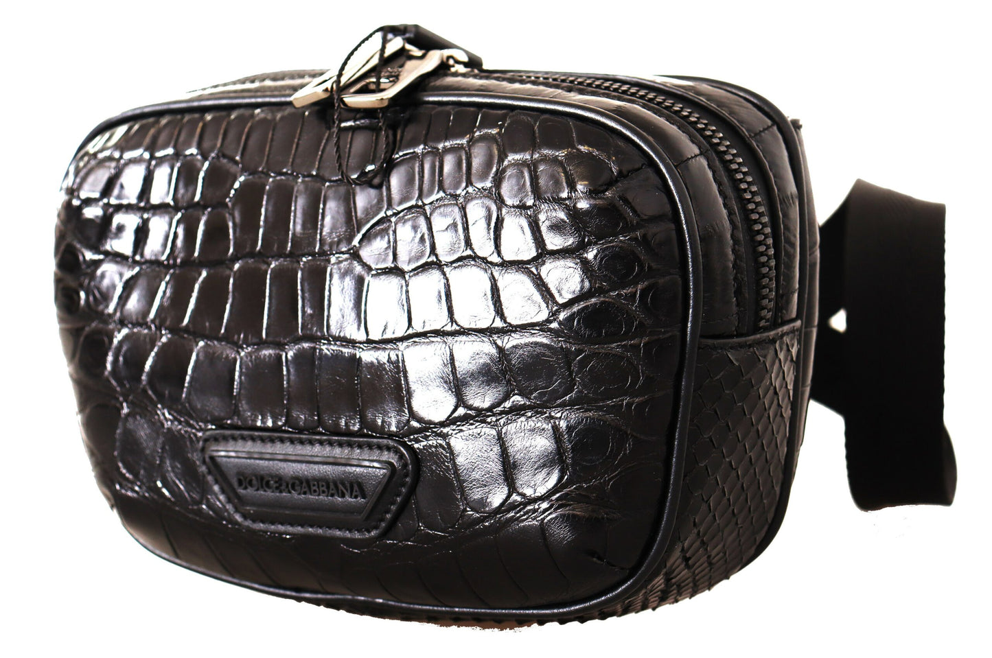 Dolce & Gabbana Black DG Logo Exotische Leder -Fanny -Packtasche