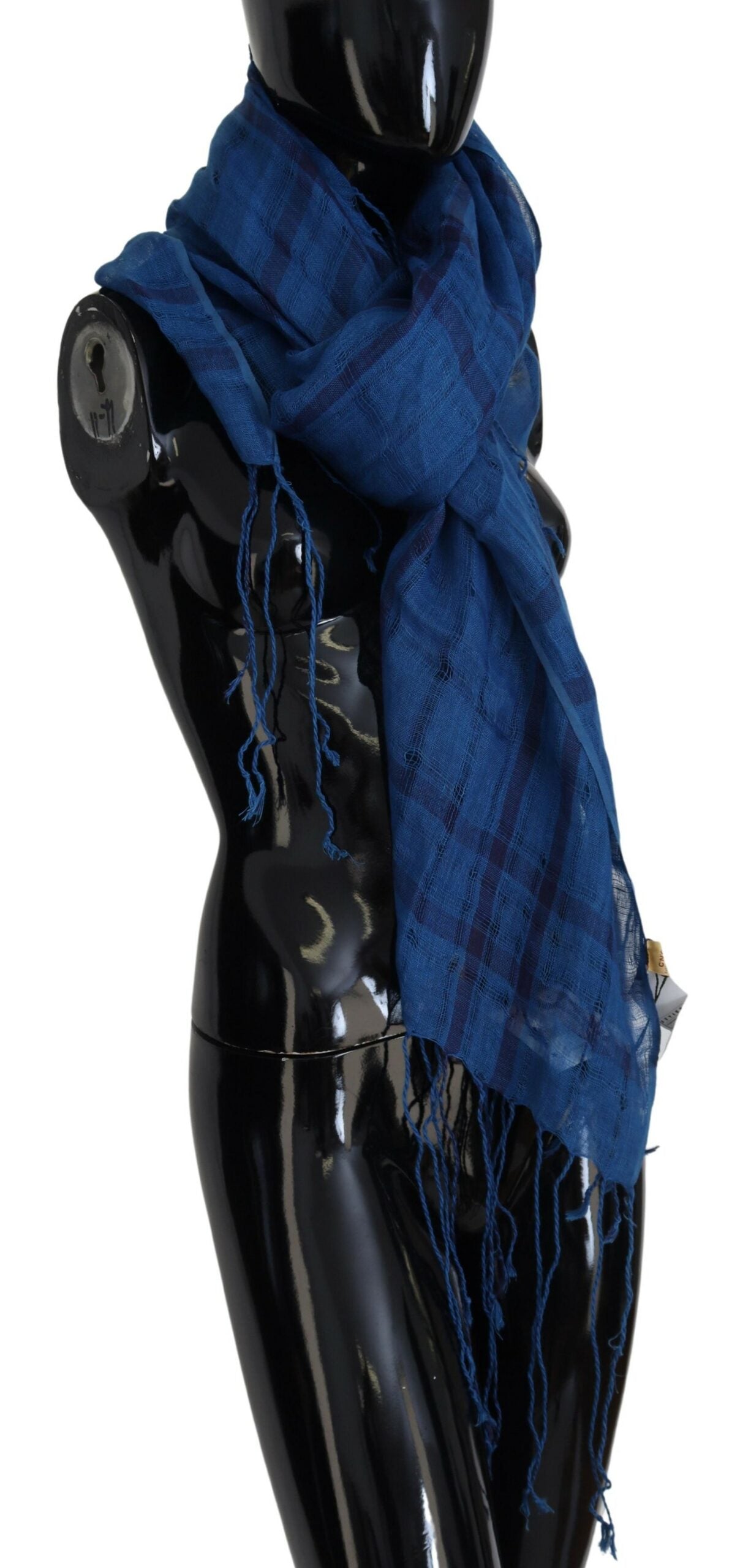 Kostüm National Blue Leinen Schal Foulard Fransen Schal