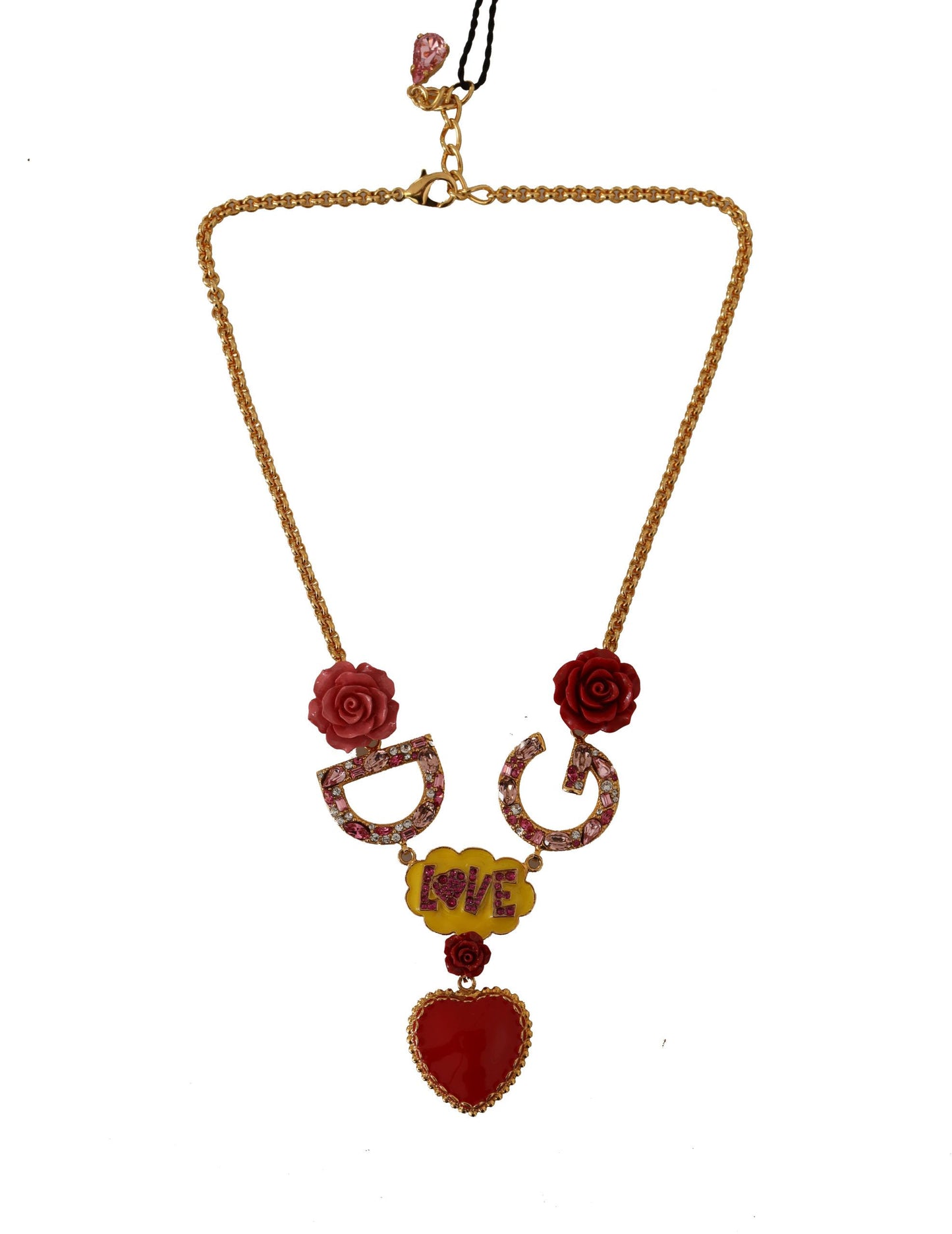 Dolce & Gabbana Gold Rose Love Crystal Charm Chain Collier