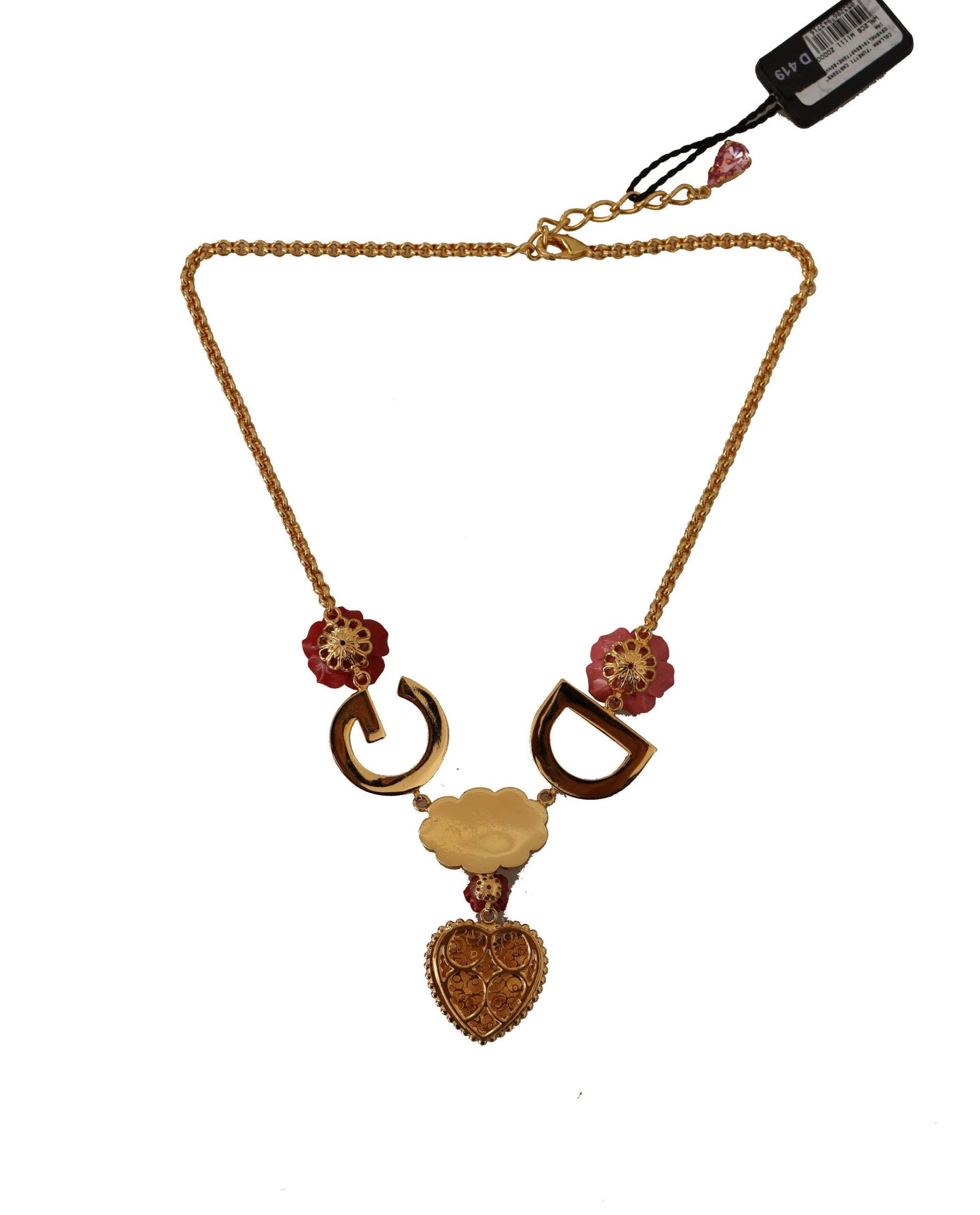 Dolce & Gabbana Gold Rose Love Crystal Charm Chain Collace