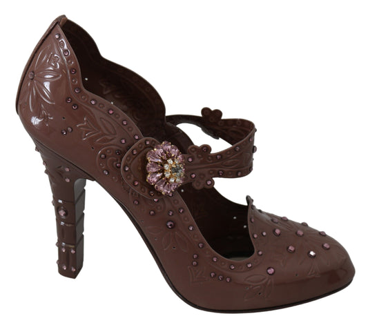Dolce & Gabbana Brown Floral Crystal Cendrillon Talons chaussures