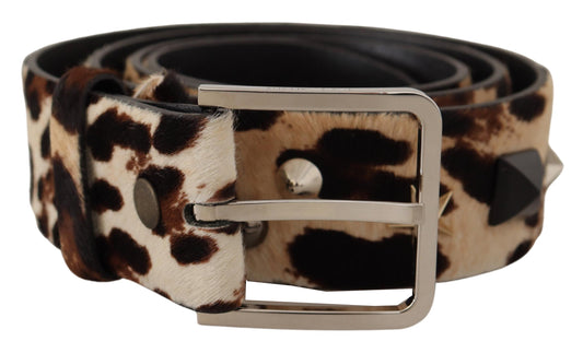Dolce & Gabbana Brown Leopard Stampa con fibbia in metallo in cuoio con borchie in pelle
