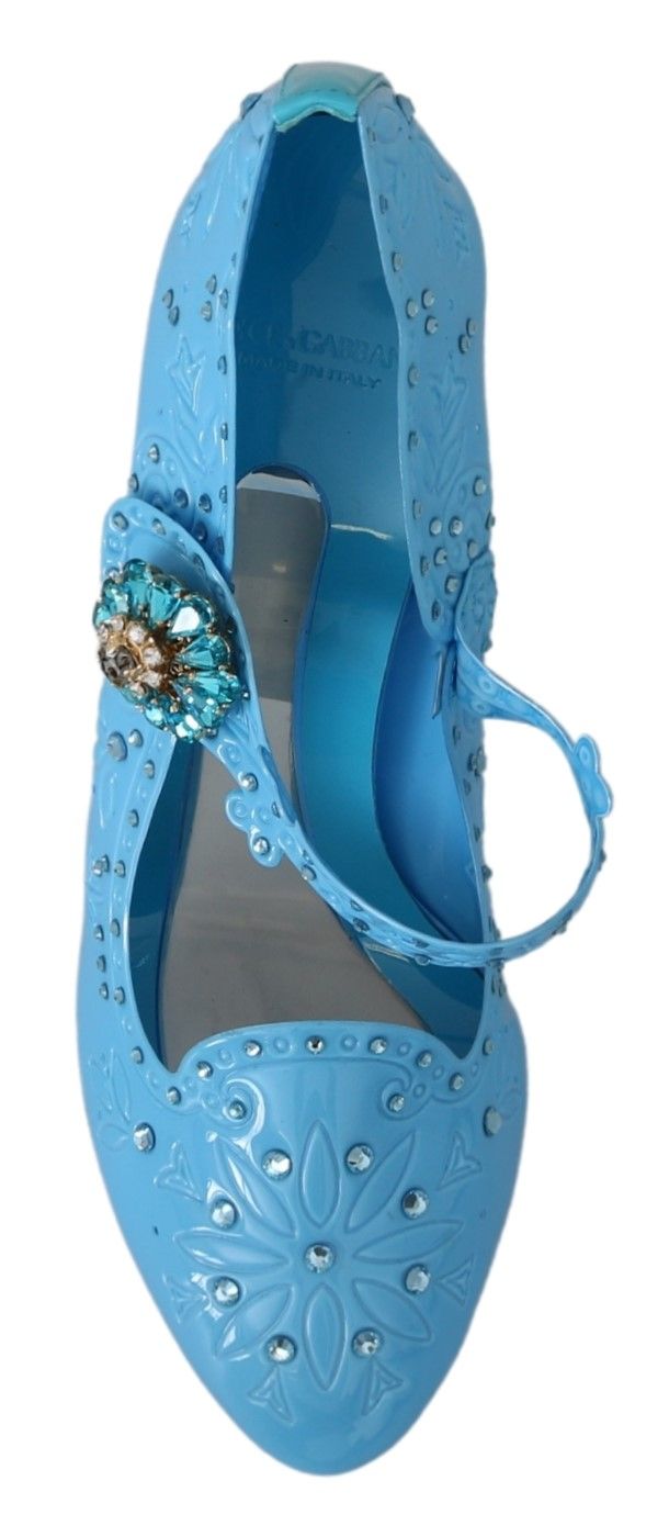 Dolce & Gabbana Blue Blumenkristall Cinderella Heels Schuhe