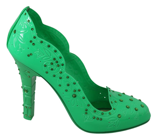 Dolce & Gabbana Grüne Kristallblumen -Aschenputtel Heels Schuhe