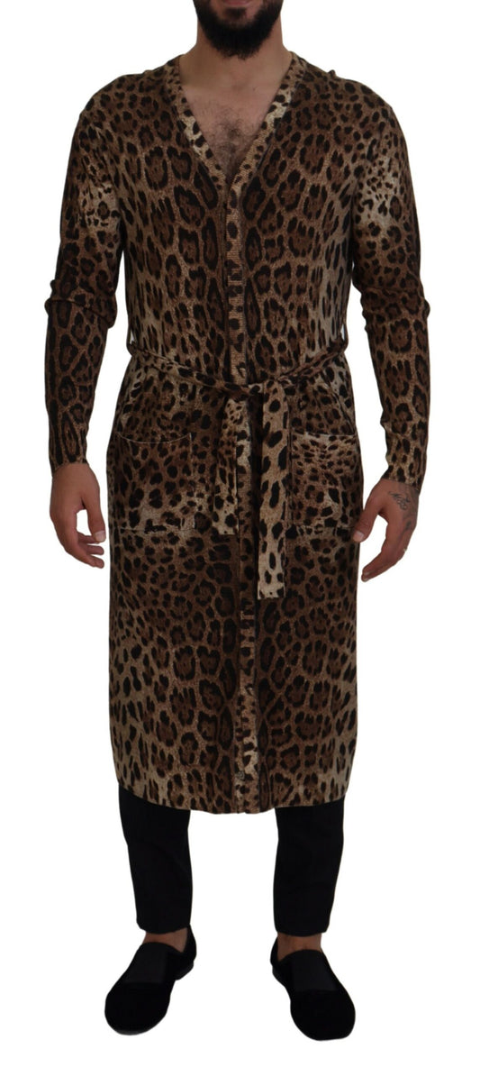 Dolce & Gabbana Brown Leopard Wool Robe Cardigan Pull