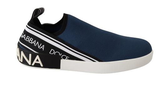 Dolce & Gabbana Blue Stretch Flats Logo Logs Sneakers Chaussures
