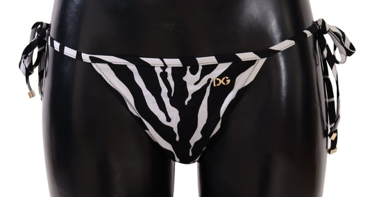 Dolce & Gabbana Black Blanc Zebra Swimsuit Bikini Bottwear inférieur