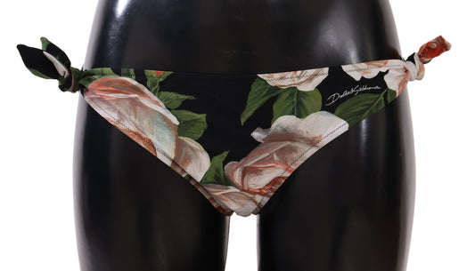 Dolce & Gabbana Black Roses Print Swimsuit Bikini Bottom Badebode