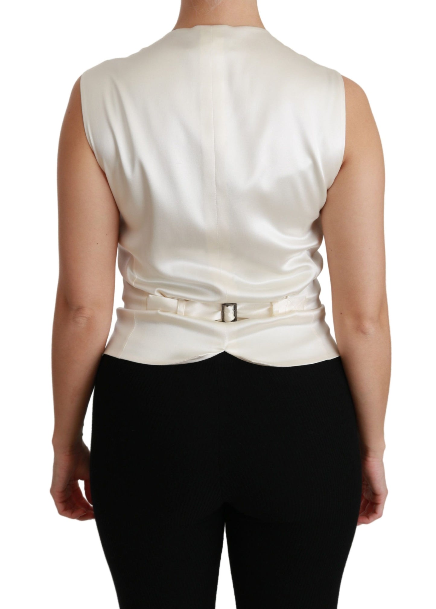 Dolce & Gabbana White Washing Slim Vest Silk Top