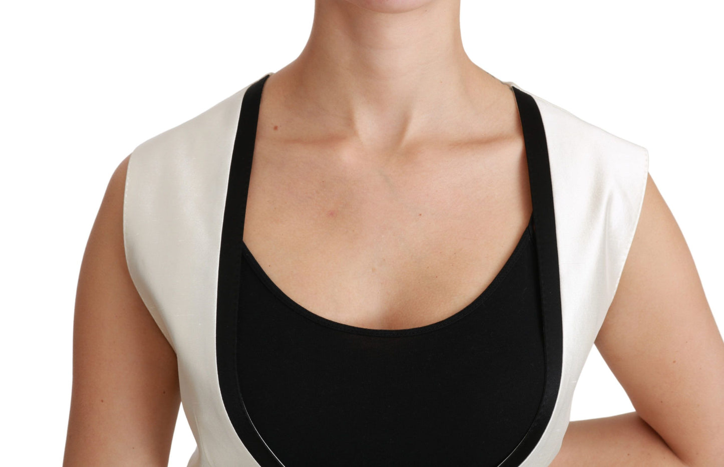 Dolce & Gabbana White Washing Slim Vest Silk Top