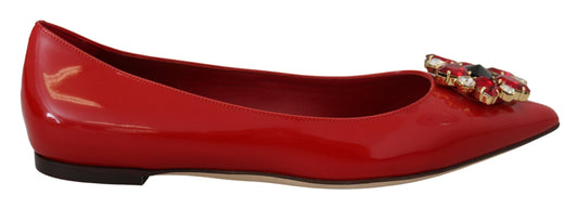 Dolce & Gabbana Red Lederkristalle Slebringe Flats Schuhe