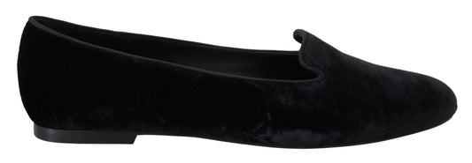 Dolce & Gabbana Black Samt Slip Ons -Ladungsschuhe Flats Schuhe
