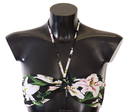 Dolce & Gabbana Black Lilie Print Bikini Top Badebode