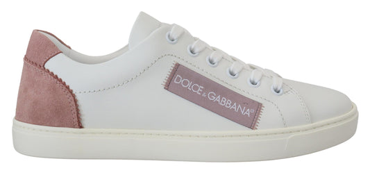 Dolce & Gabbana White Rose en cuir rose bas baskets top chaussures