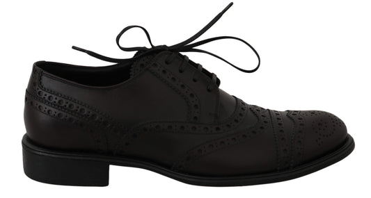 Dolce & Gabbana Black Leather Wingttip Oxford Robes Chaussures