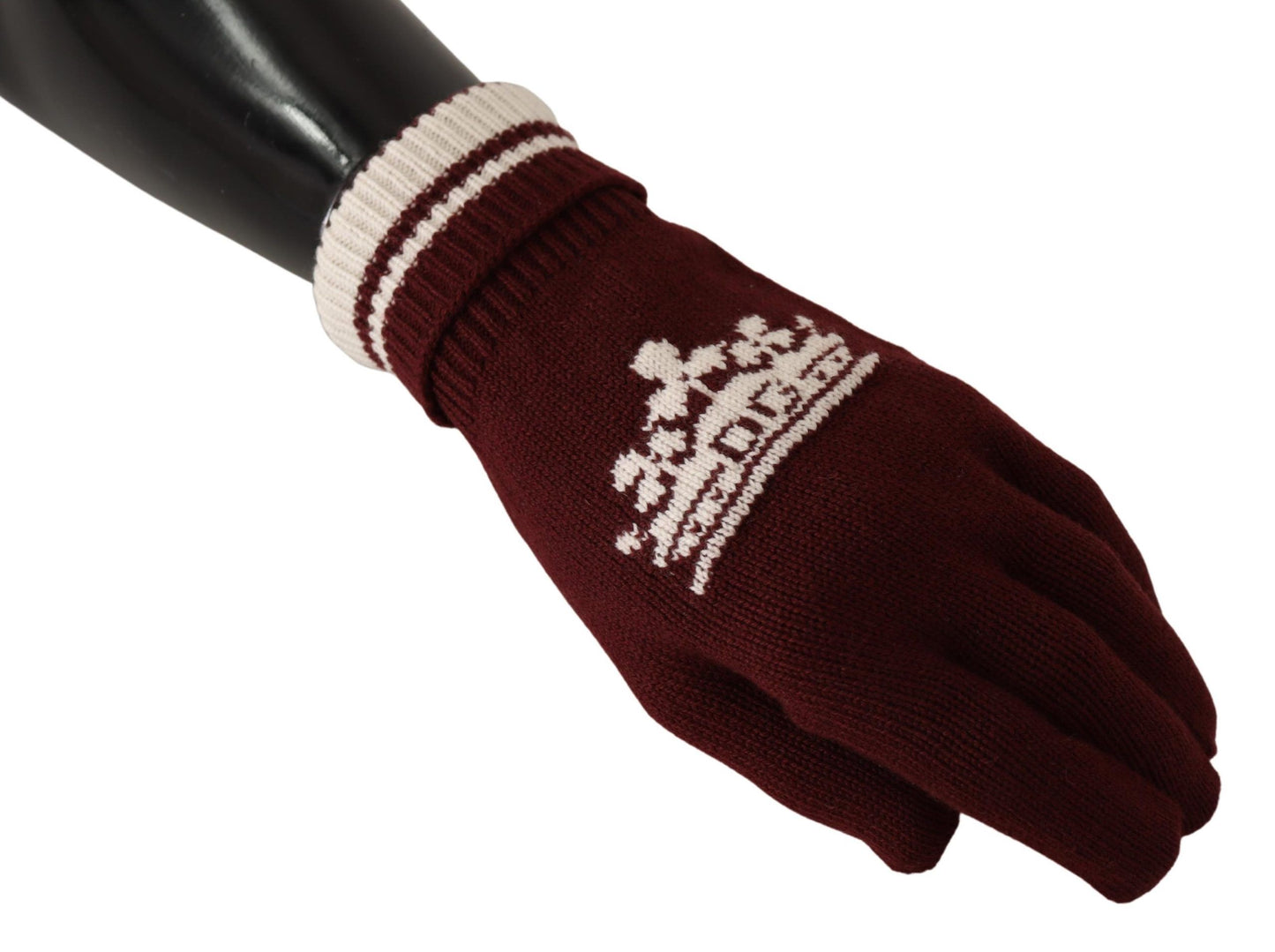 Dolce & Gabbana Red White D & G Logo Crown Cashmere Handschuhe