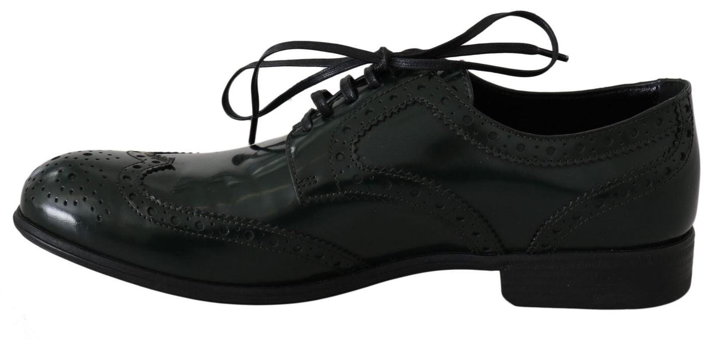 Dolce & Gabbana Green Leather Broque Oxford Wingtip Chaussures