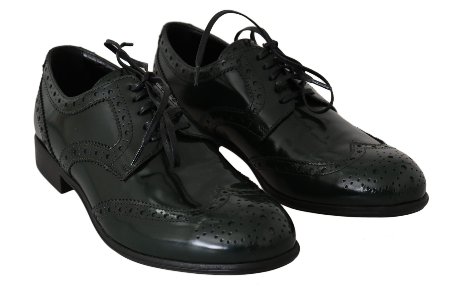 Dolce & Gabbana Grüne Lederbroque Oxford Wingtip Schuhe