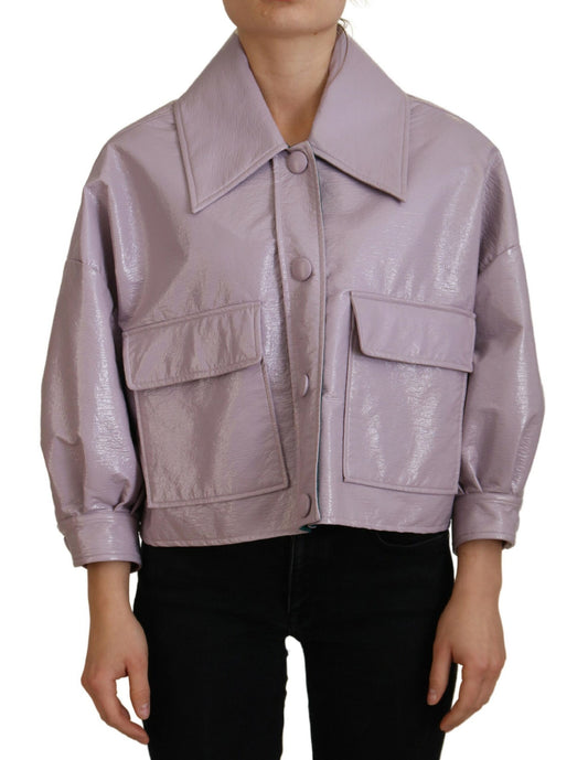 Dolce & Gabbana Purple Cotton Button Down Down Cropped Veste