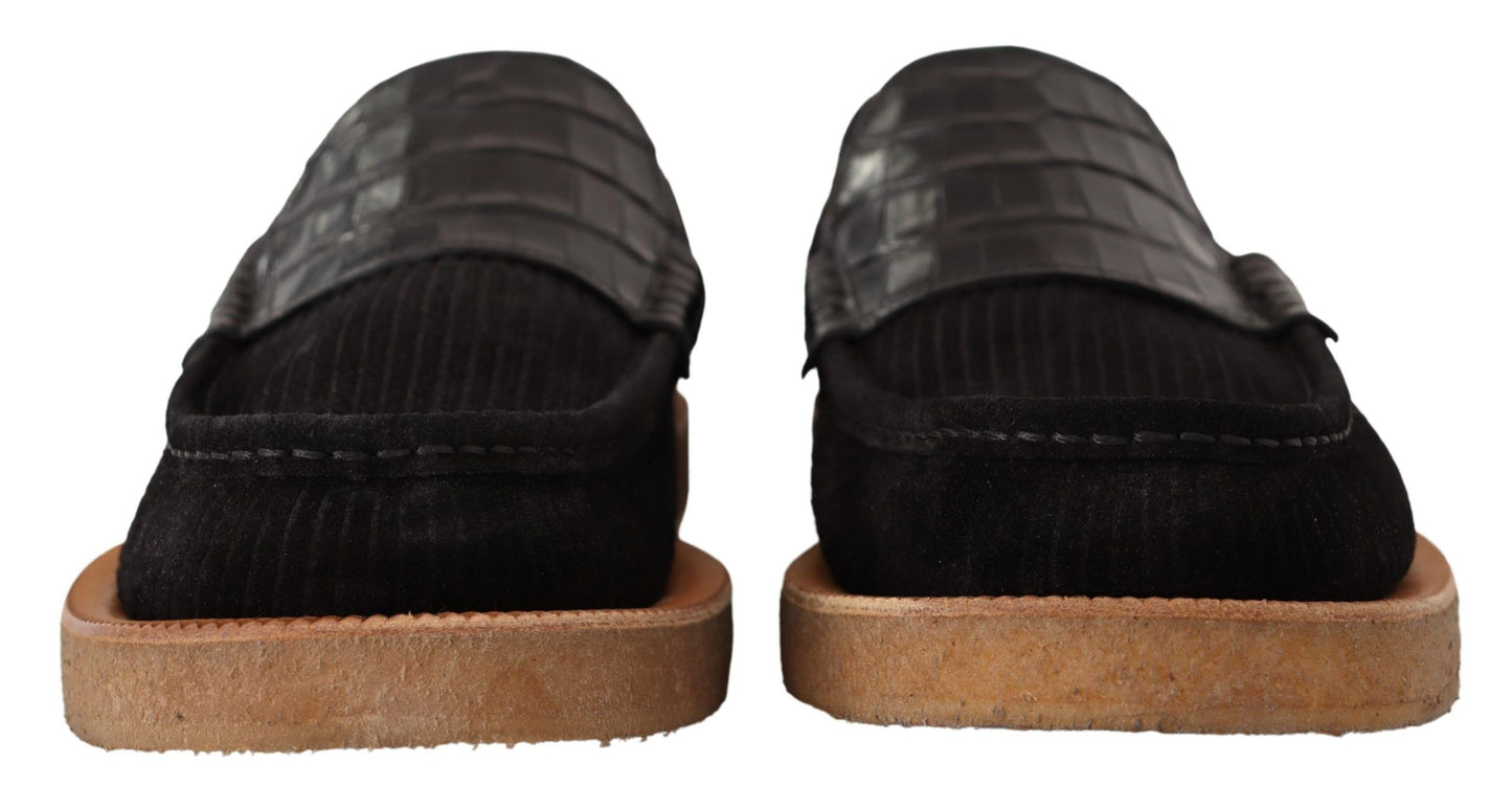 Dolce & Gabbana Black Fox Leder Moccasins Slippers Schuhe