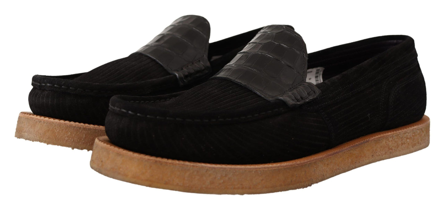 Dolce & Gabbana Black Fox Leder Moccasins Slippers Schuhe