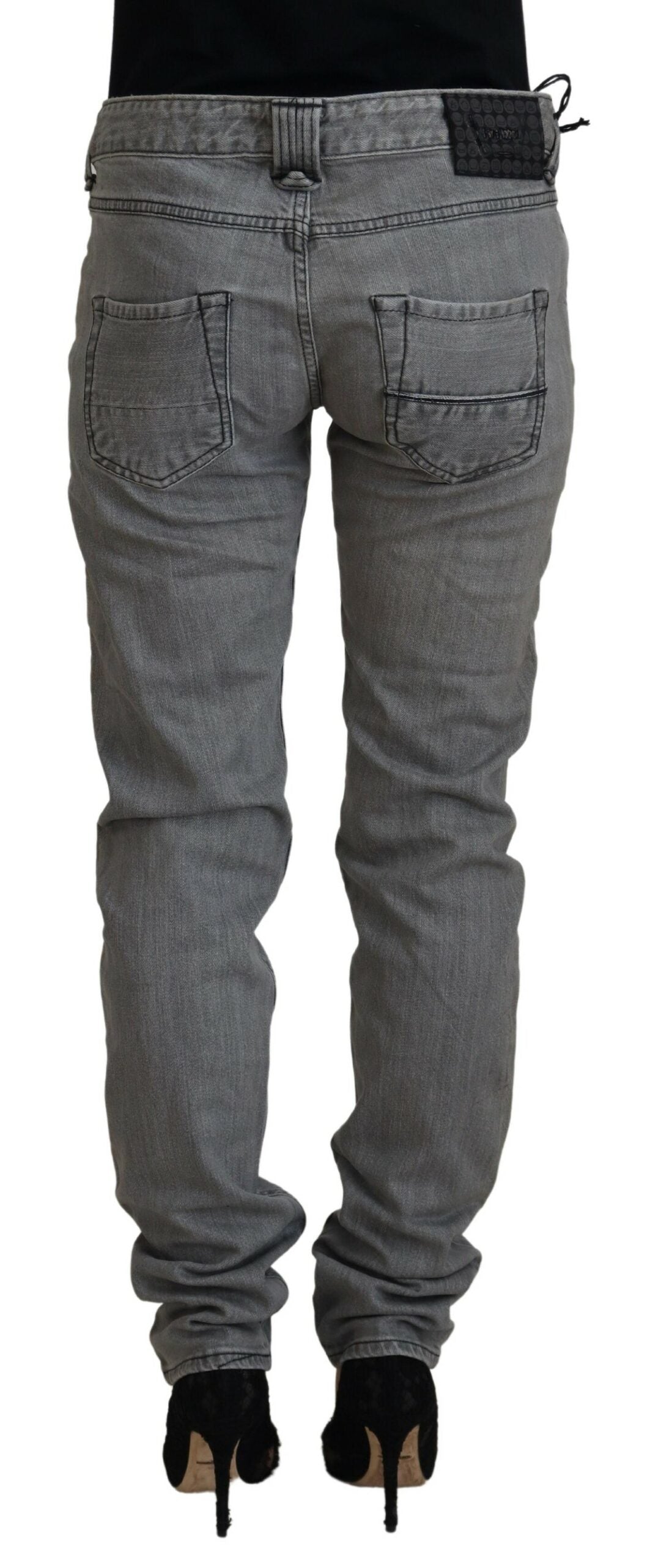 Étiquette de soins gris coton lavé skinny femmes jeans de jean décontracté