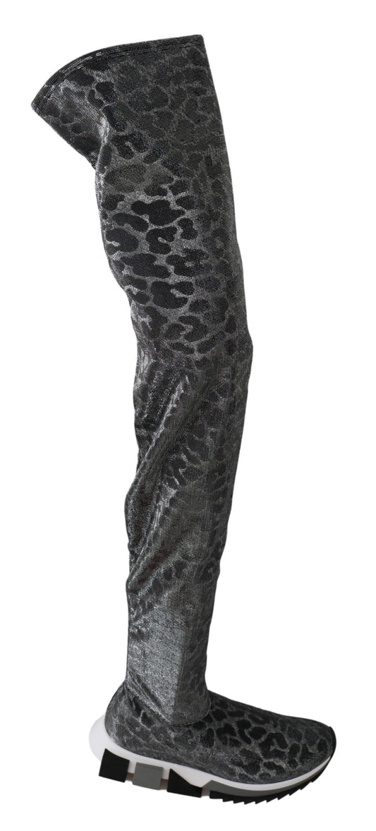 Dolce & Gabbana Grey Leopard High Top Sneakers Boties Chaussures