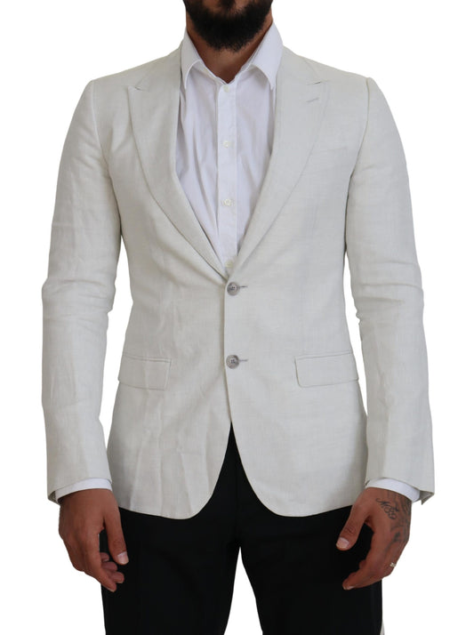 Dolce & Gabbana White Linen Slimt Fit Jacker Blazer