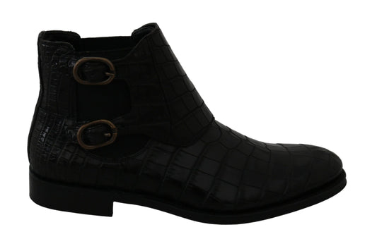 Dolce & Gabbana Black Crocodile Leather Derby Boots Scarpe
